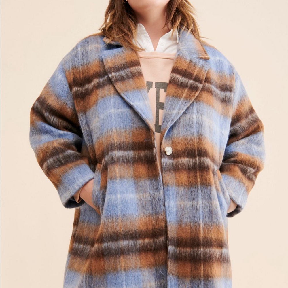 Anthropologie Greylin Blue and Brown Plaid Jacket
